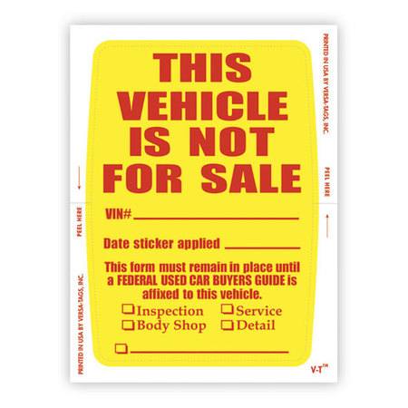 INV-VER Vehicle Not For Sale Sticker (Face Stick), 4-1/2? X 6, 250 Per Pack Pk 815-VT